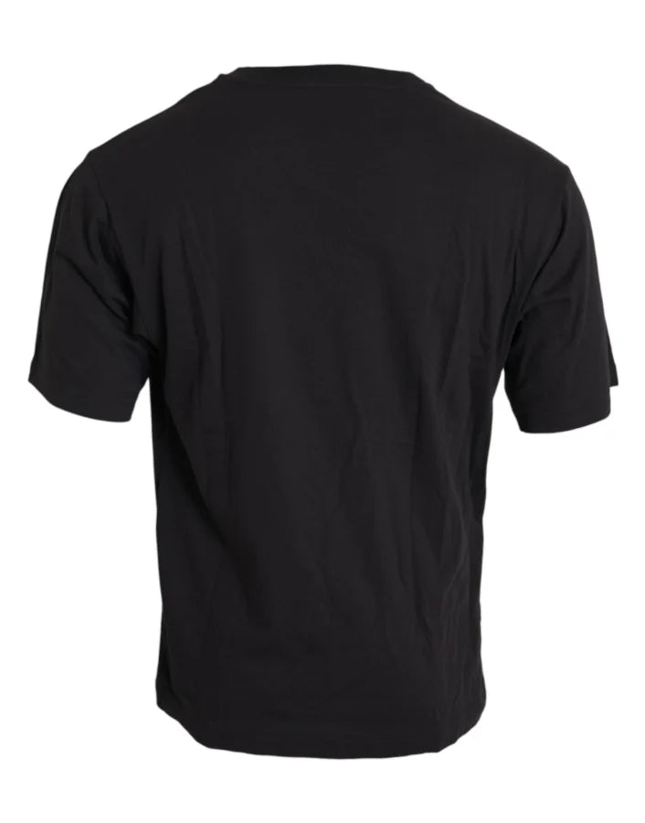 Dolce &amp; Gabbana Black Printed Pocket Cotton Crewneck T-shirt