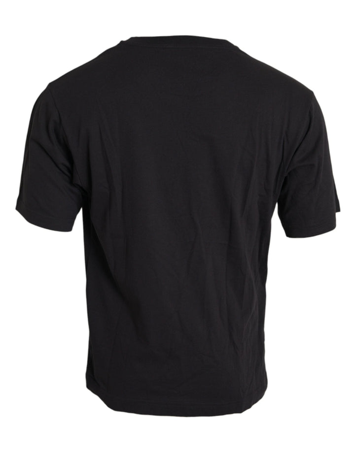 Dolce &amp; Gabbana Black Printed Pocket Cotton Crewneck T-shirt