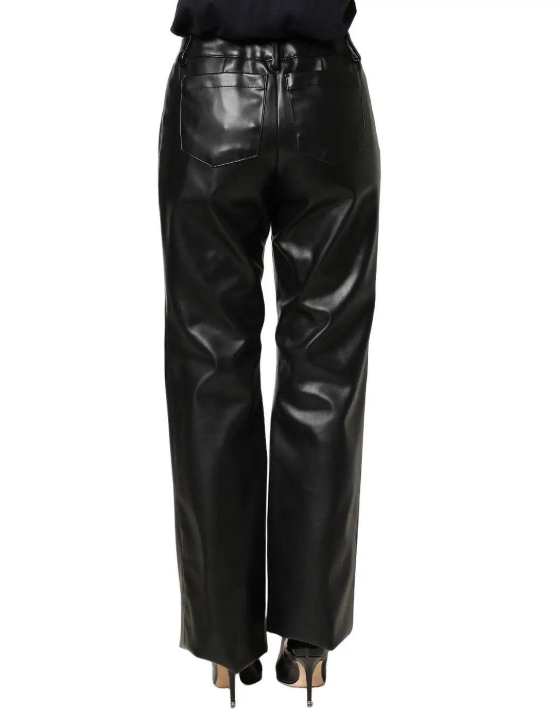 Dolce &amp; Gabbana Black PU Leather High Waisted Trouser Pants