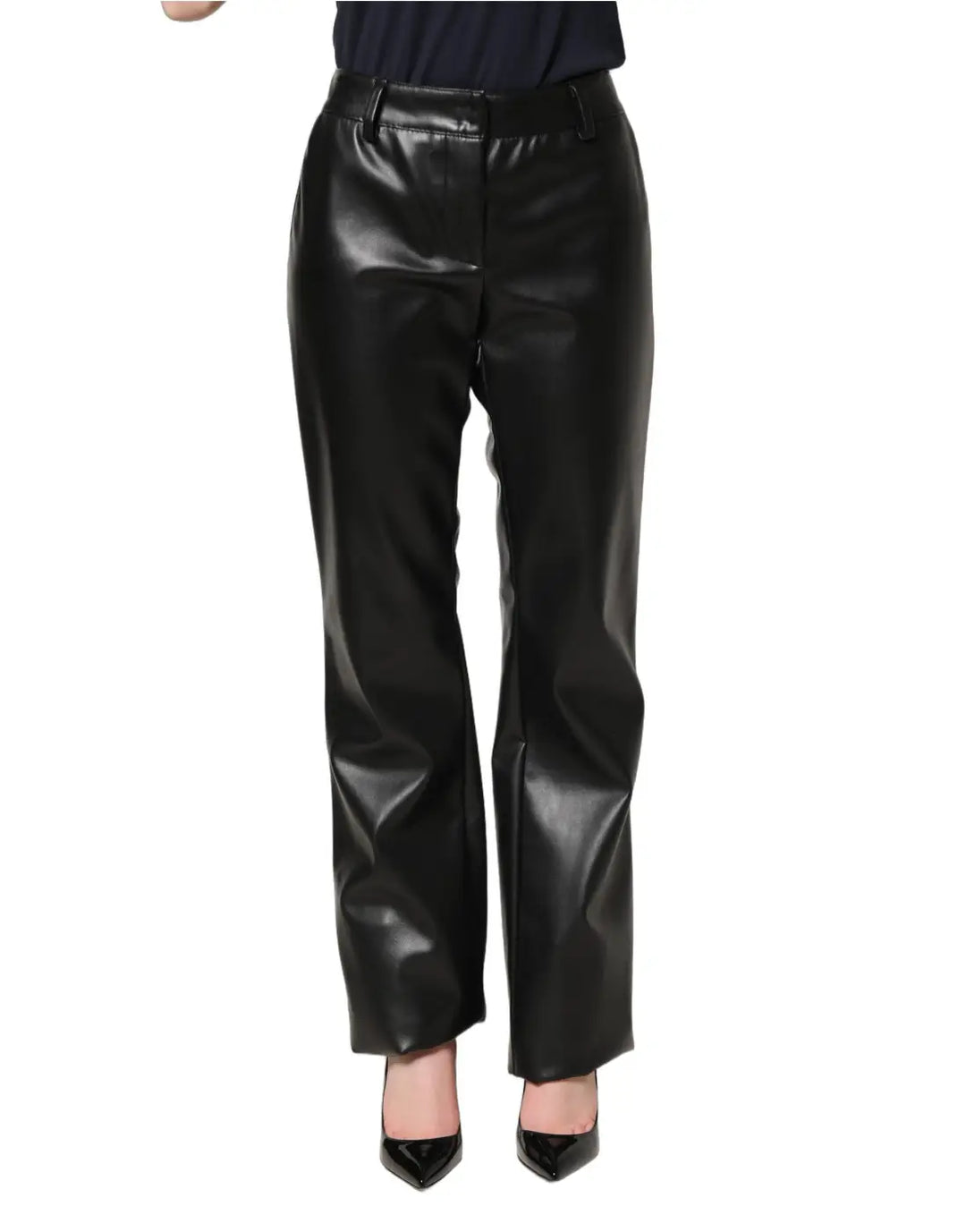 Dolce &amp; Gabbana Black PU Leather High Waisted Trouser Pants