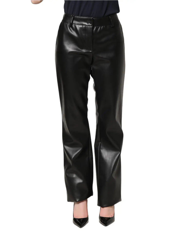 Dolce &amp; Gabbana Black PU Leather High Waisted Trouser Pants