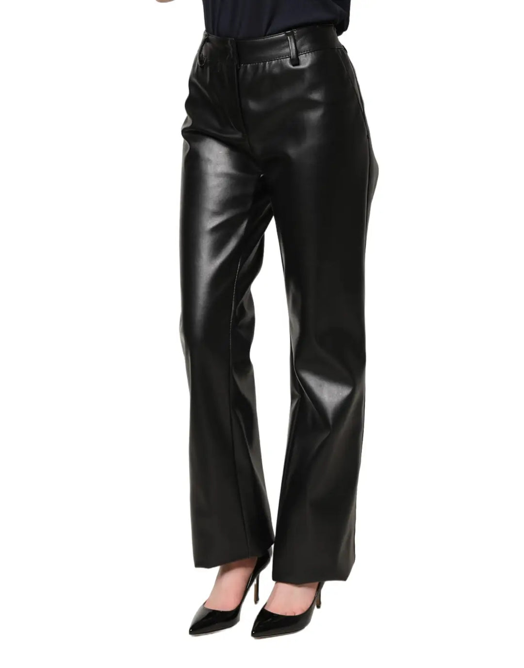Dolce &amp; Gabbana Black PU Leather High Waisted Trouser Pants