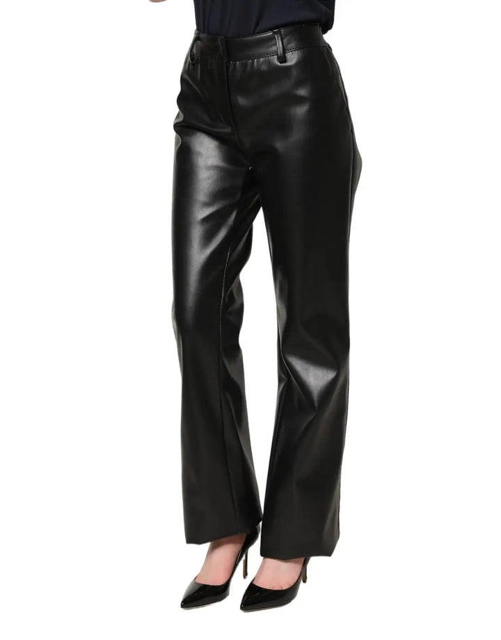 Dolce &amp; Gabbana Black PU Leather High Waisted Trouser Pants