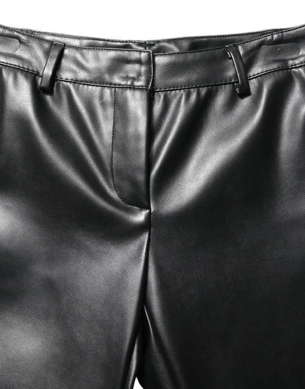Dolce & Gabbana Black Pu Leather High Waisted Trouser Pants