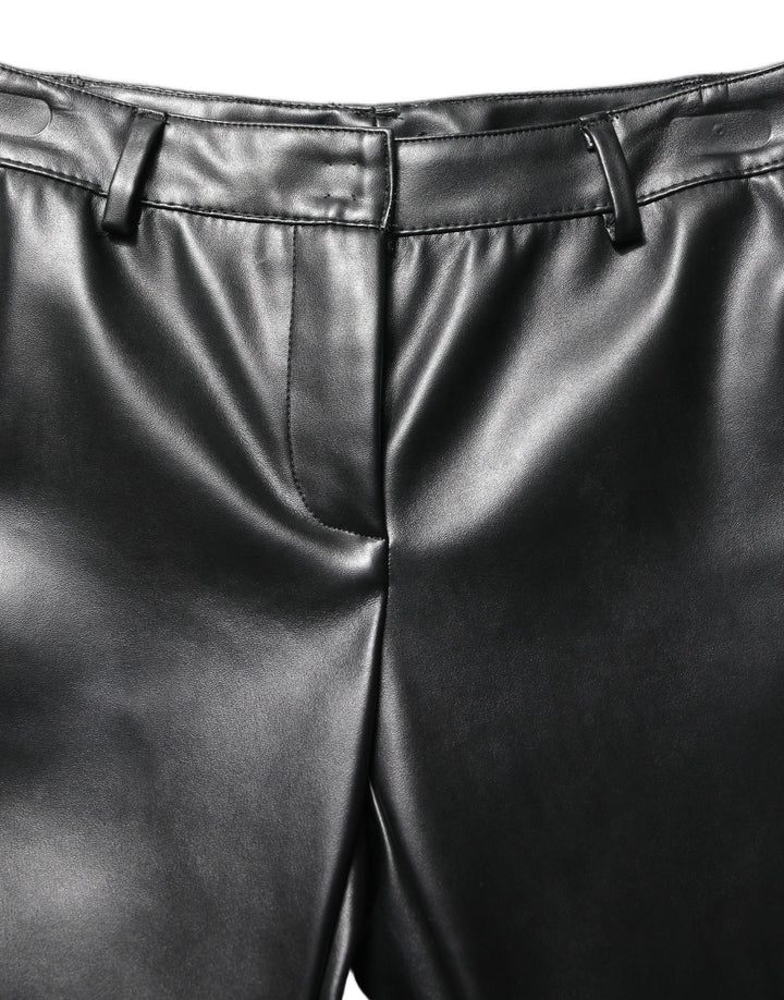 Dolce &amp; Gabbana Black Pu Leather High Waisted Trouser Pants