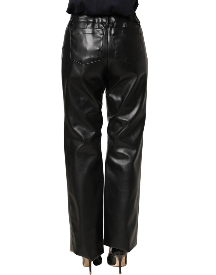 Dolce &amp; Gabbana Black Pu Leather High Waisted Trouser Pants