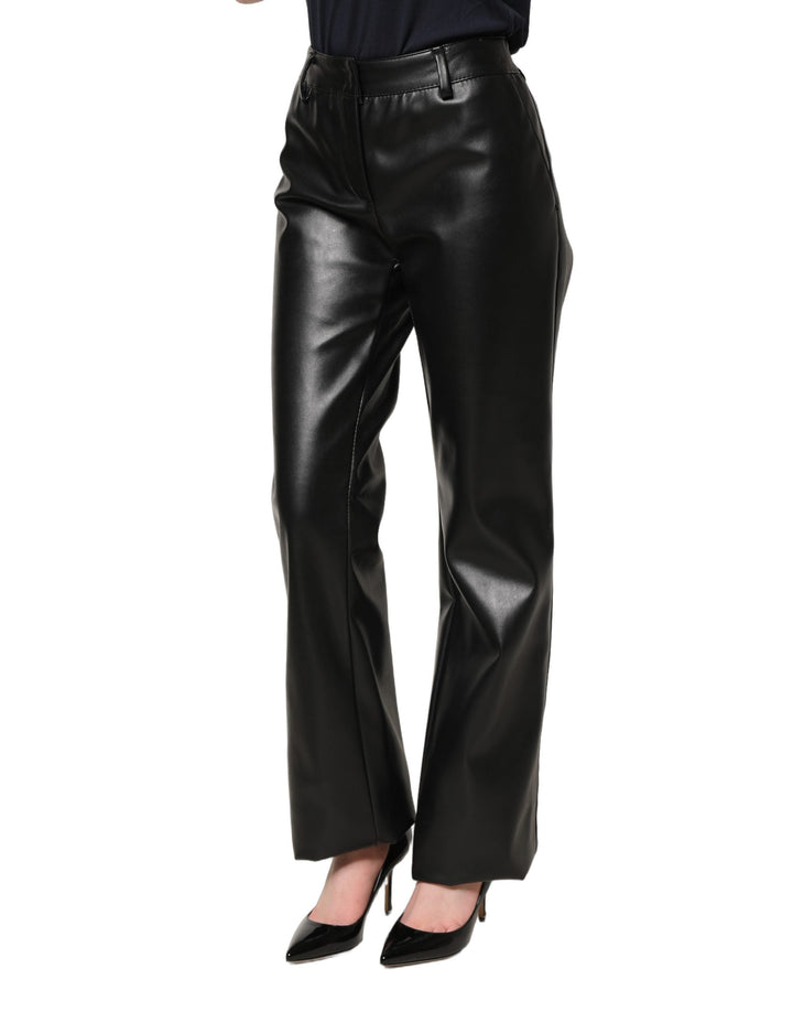 Dolce &amp; Gabbana Black Pu Leather High Waisted Trouser Pants