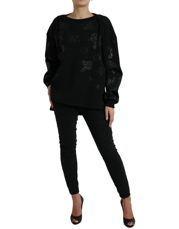 Dolce & Gabbana Sweaters - Black Pullover Floral Logo Applique Sweater