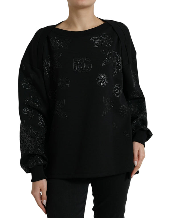 Dolce & Gabbana Sweaters - Black Pullover Floral Logo Applique Sweater
