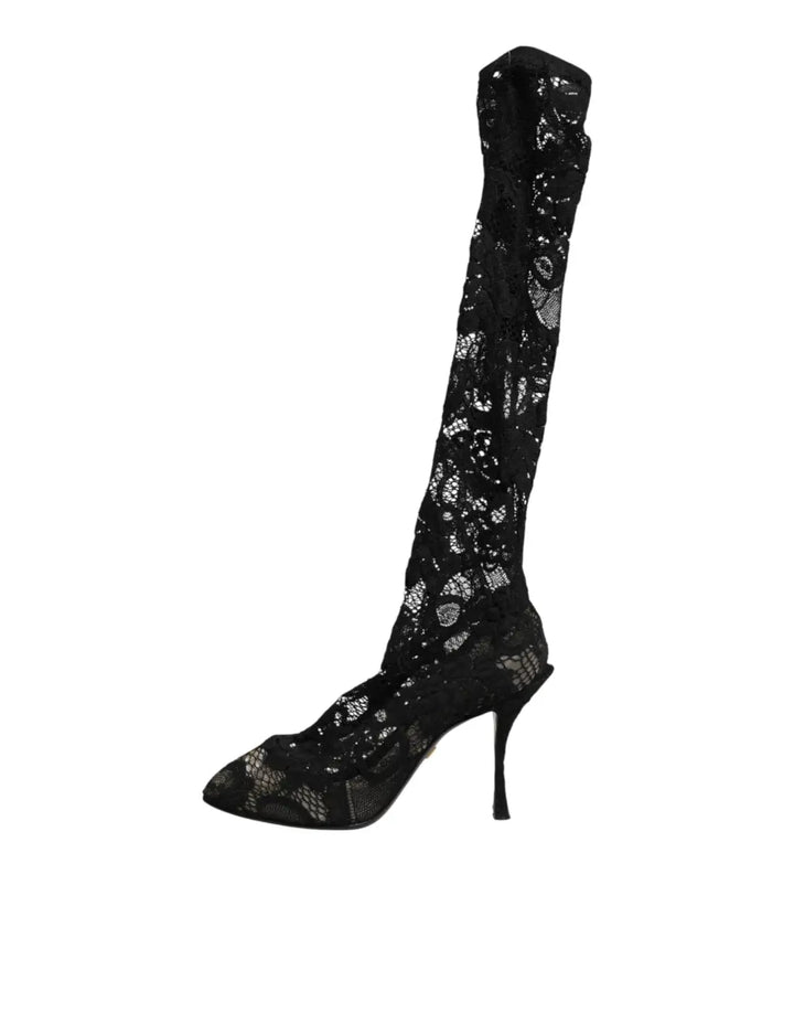Dolce &amp; Gabbana Black Pumps Taormina Lace Socks Boots Shoes