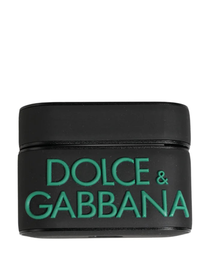 Dolce &amp; Gabbana Black PVC Embossed Logo Flip Holder Women Airpods Case
