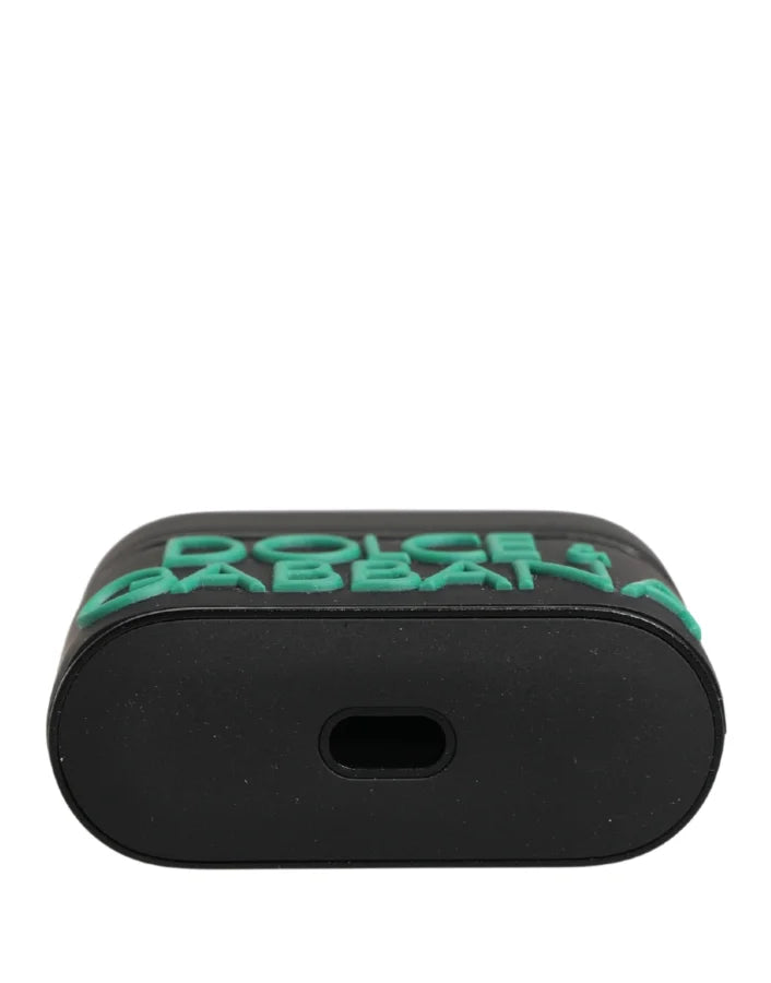 Dolce &amp; Gabbana Black PVC Embossed Logo Flip Holder Women Airpods Case