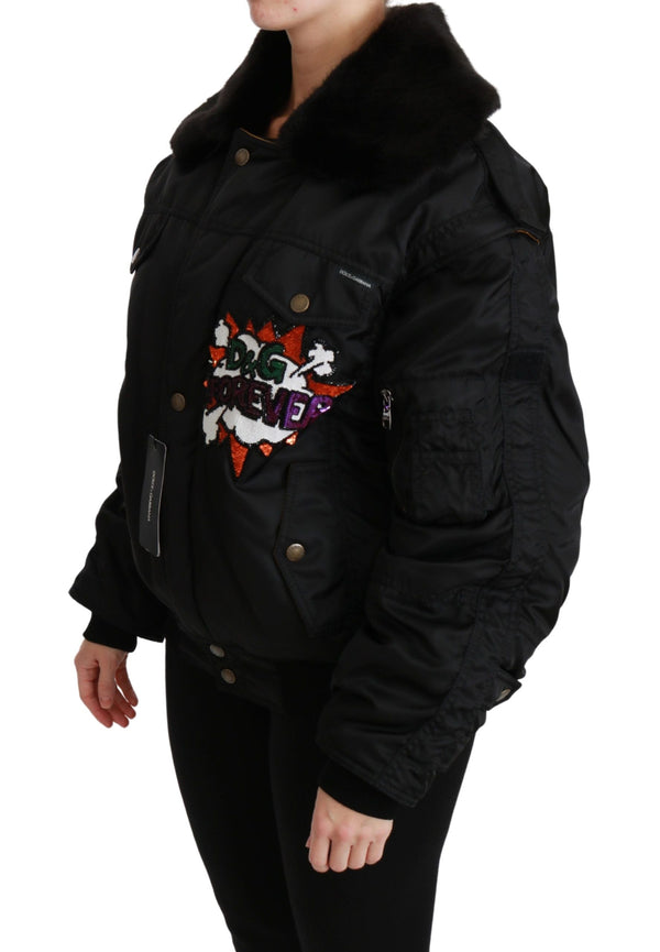 Dolce & Gabbana Bomber Jackets - Black Queen Crown Sequined Jacket