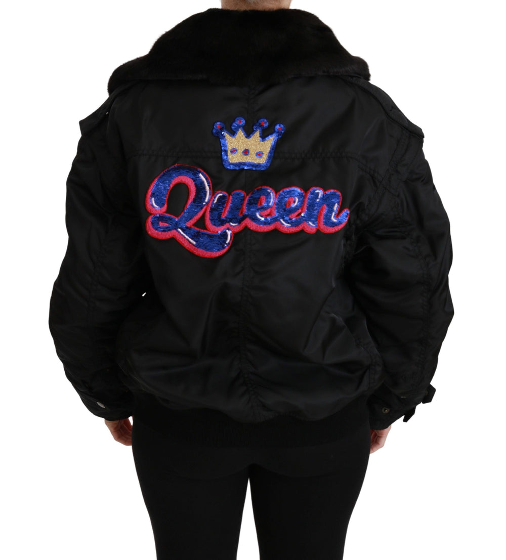 Dolce & Gabbana Bomber Jackets - Black Queen Crown Sequined Jacket