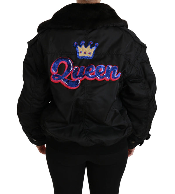 Dolce & Gabbana Bomber Jackets - Black Queen Crown Sequined Jacket