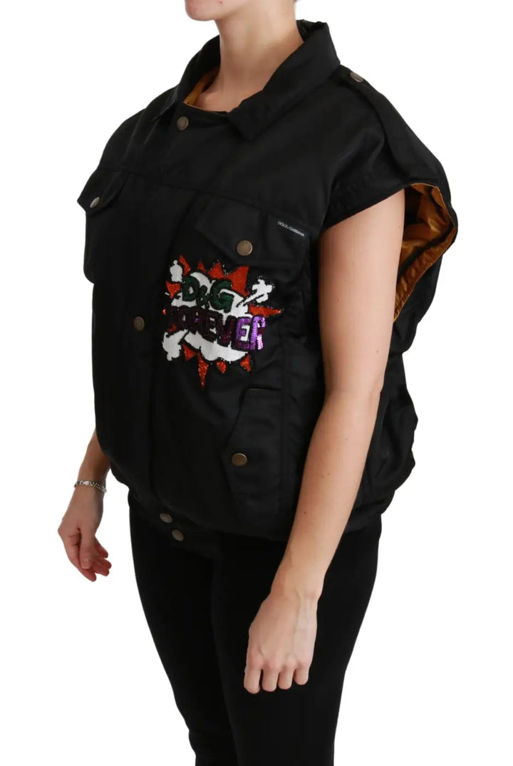 Dolce &amp; Gabbana Black Queen Crown Sequined Bomber Jacket