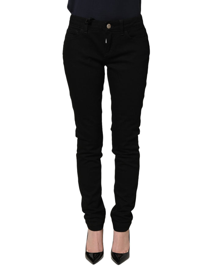 Dolce &amp; Gabbana Black Queen Embroidery Pretty Denim Jeans
