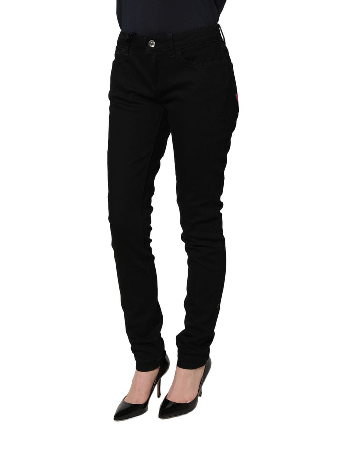 Dolce &amp; Gabbana Black Queen Embroidery Pretty Denim Jeans