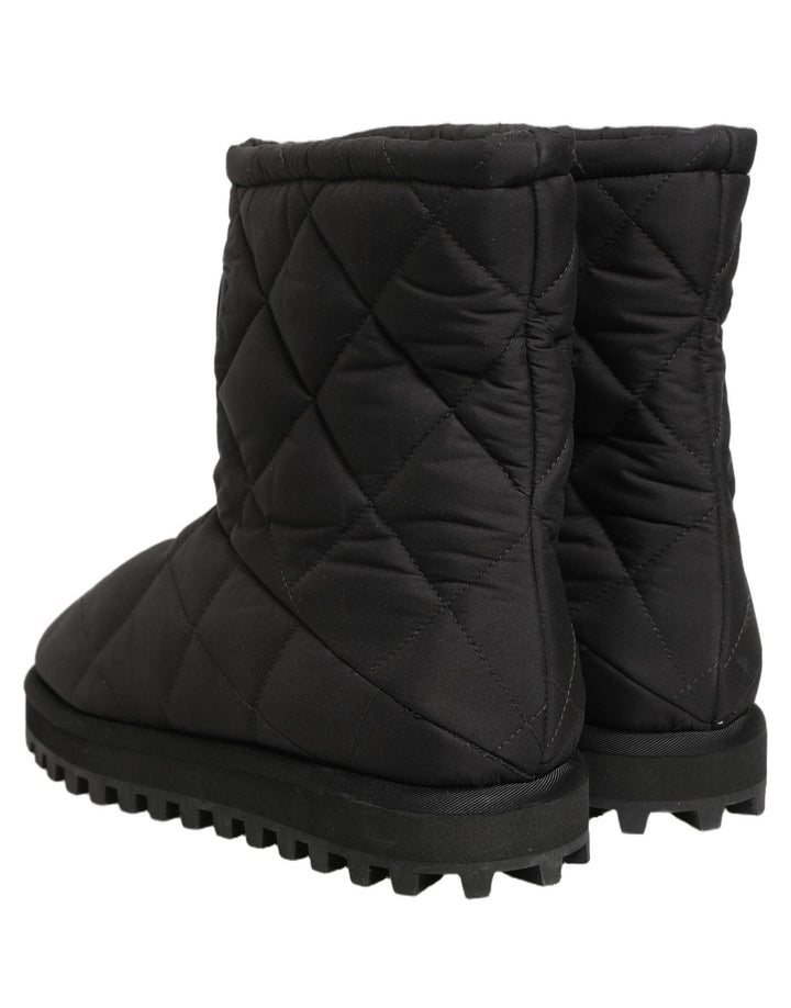 Dolce &amp; Gabbana Black Quilted Effect Mid Calf Boots Shoes