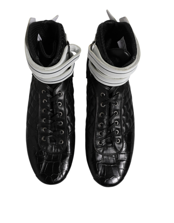 Dolce &amp; Gabbana Black Quilted Leather Lace Up Sneakers Shoes