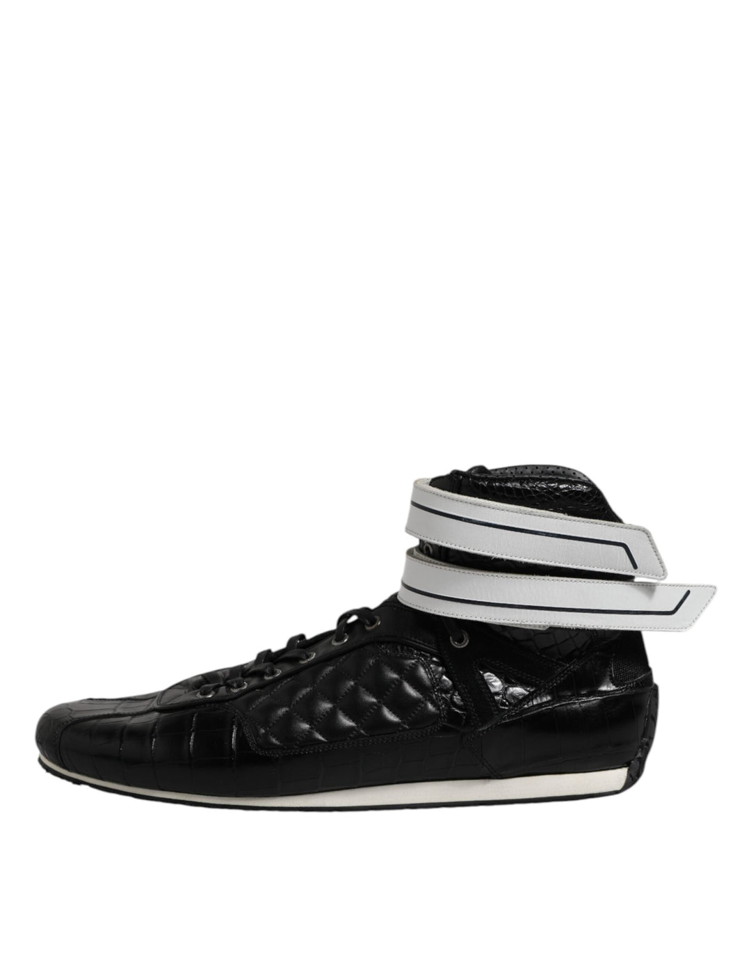 Dolce &amp; Gabbana Black Quilted Leather Lace Up Sneakers Shoes