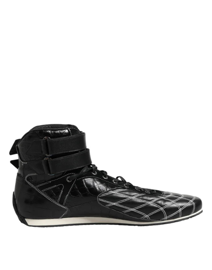 Dolce &amp; Gabbana Black Quilted Leather Lace Up Sneakers Shoes
