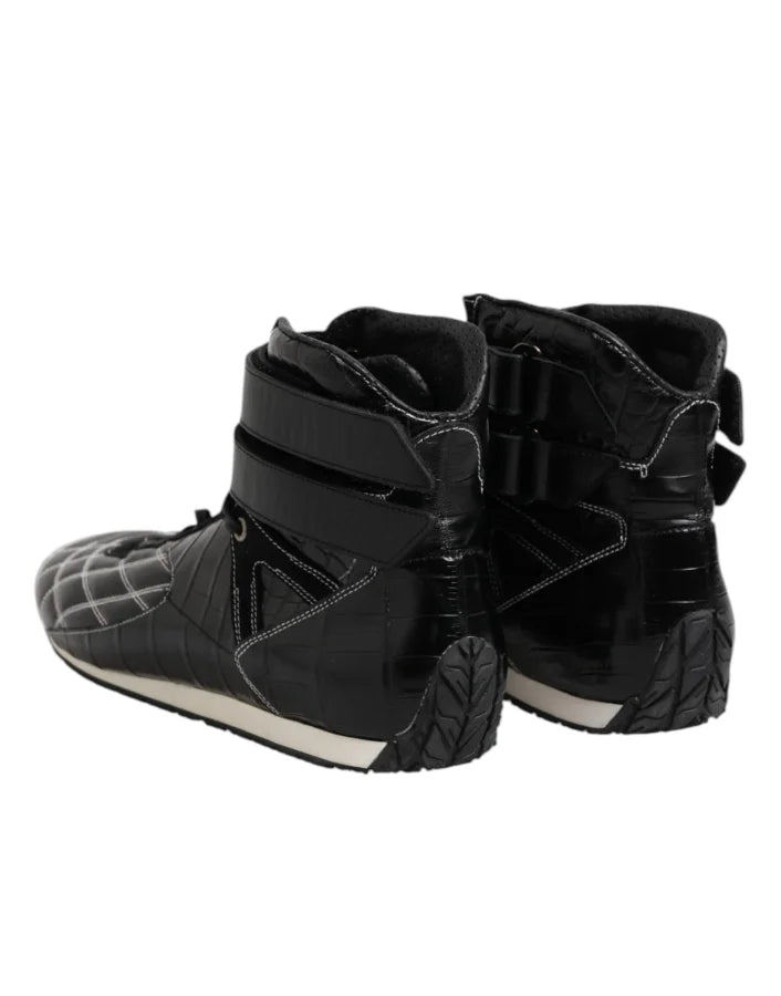 Dolce &amp; Gabbana Black Quilted Leather Lace Up Sneakers Shoes