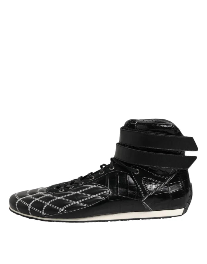 Dolce &amp; Gabbana Black Quilted Leather Lace Up Sneakers Shoes