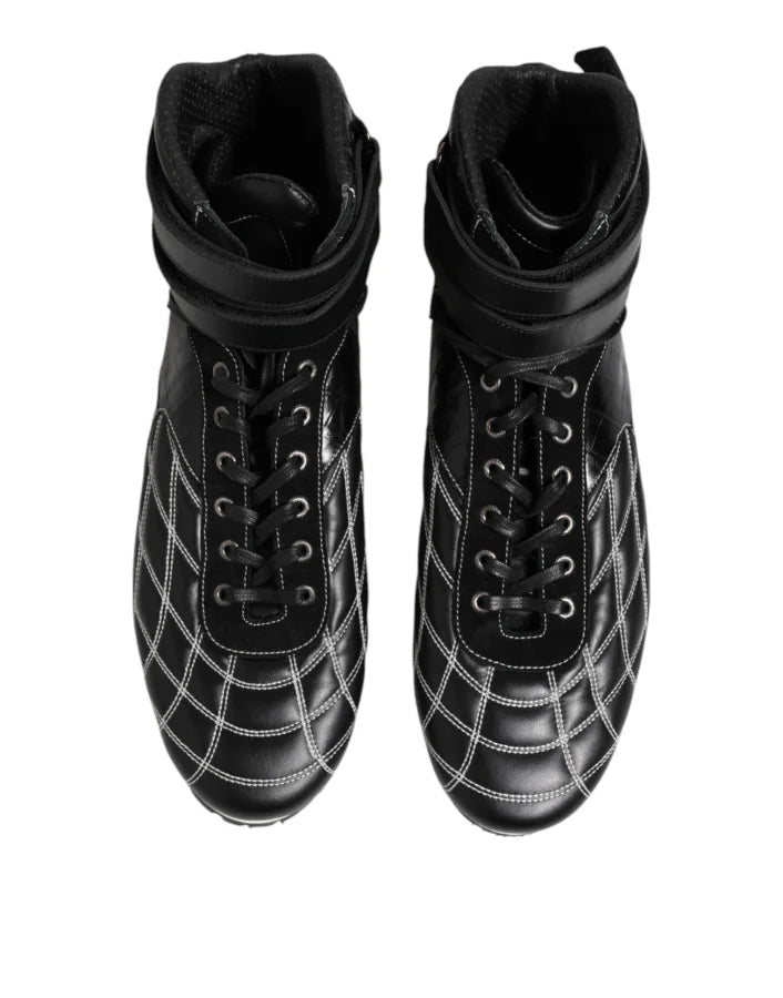Dolce &amp; Gabbana Black Quilted Leather Lace Up Sneakers Shoes
