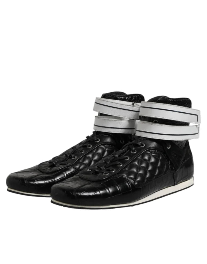 Dolce &amp; Gabbana Black Quilted Leather Lace Up Sneakers Shoes