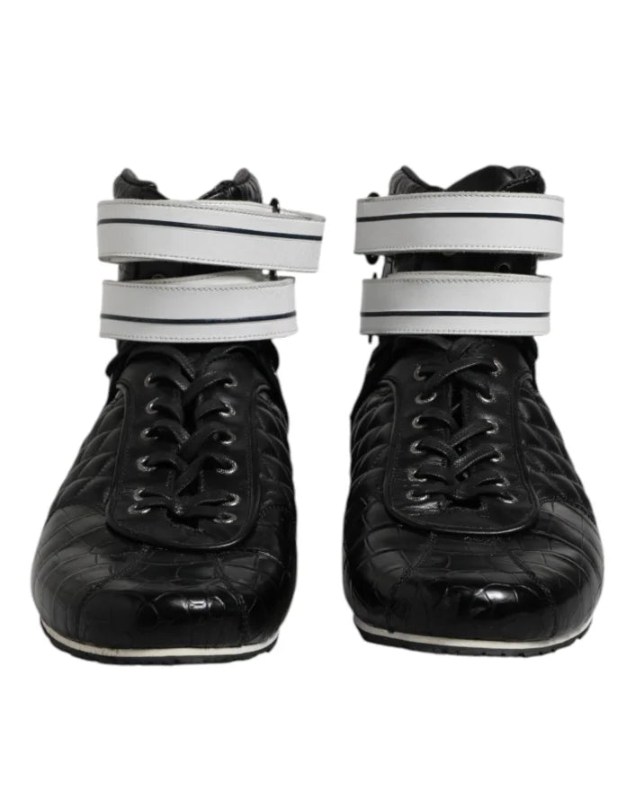 Dolce &amp; Gabbana Black Quilted Leather Lace Up Sneakers Shoes