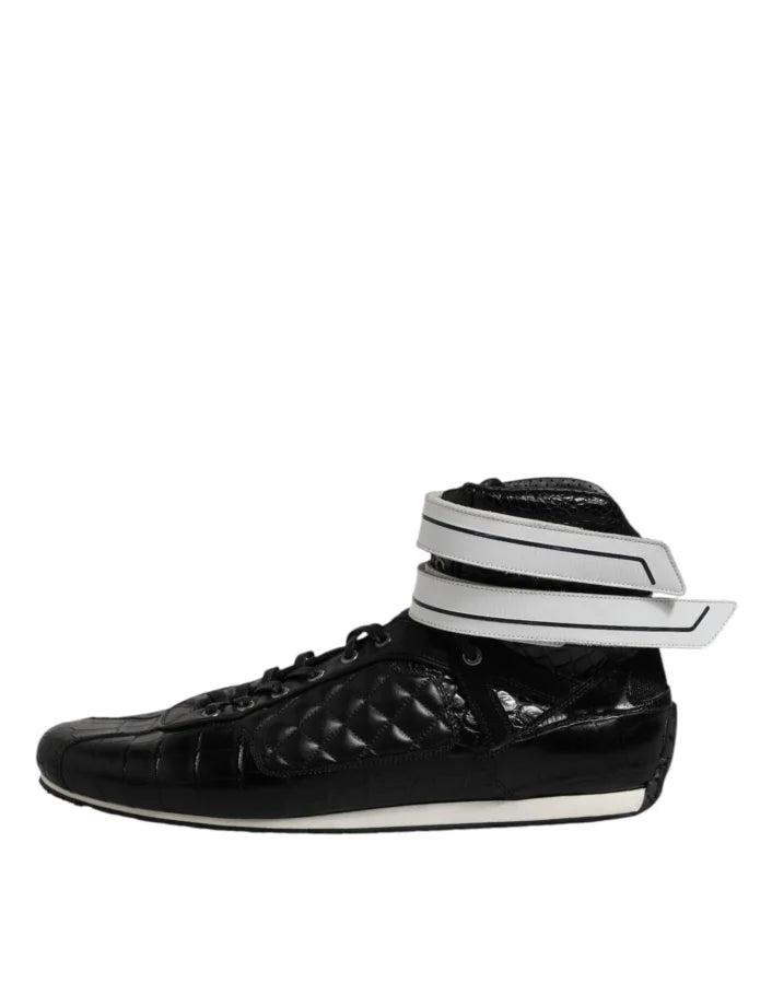 Dolce &amp; Gabbana Black Quilted Leather Lace Up Sneakers Shoes