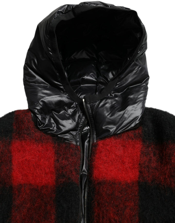 Dolce &amp; Gabbana Ponchos - Black Red Buffalo Check Hooded Poncho Jacket