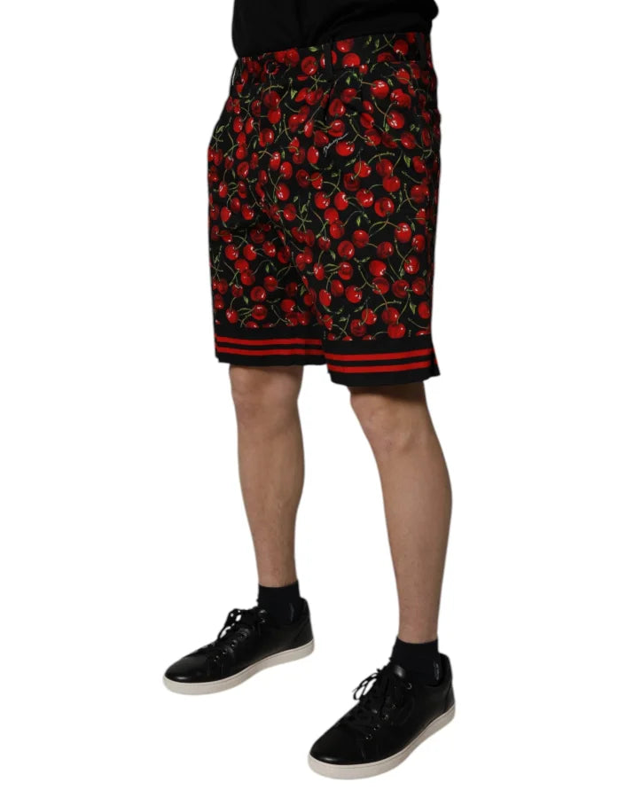 Dolce &amp; Gabbana Black Red Cherry Print Bermuda Cotton Shorts