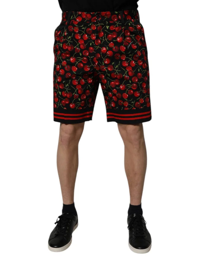 Dolce &amp; Gabbana Black Red Cherry Print Bermuda Cotton Shorts