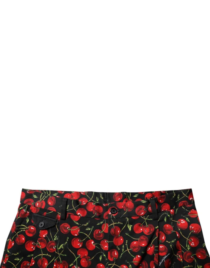 Dolce &amp; Gabbana Black Red Cherry Print Bermuda Cotton Shorts