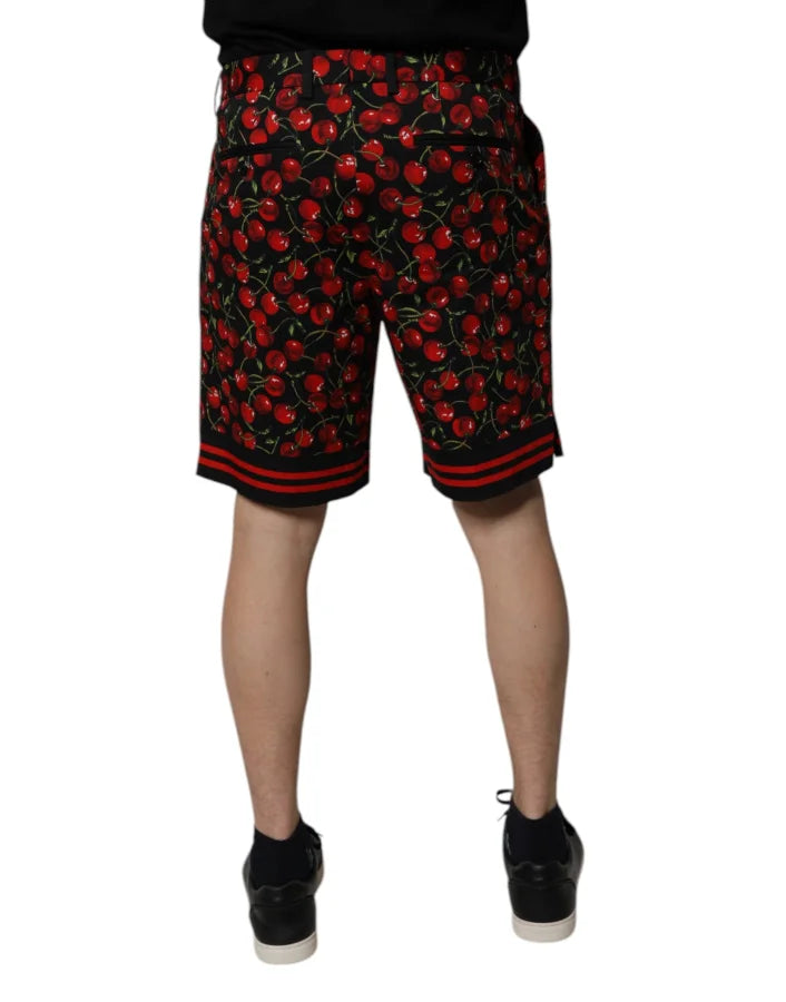 Dolce &amp; Gabbana Black Red Cherry Print Bermuda Cotton Shorts