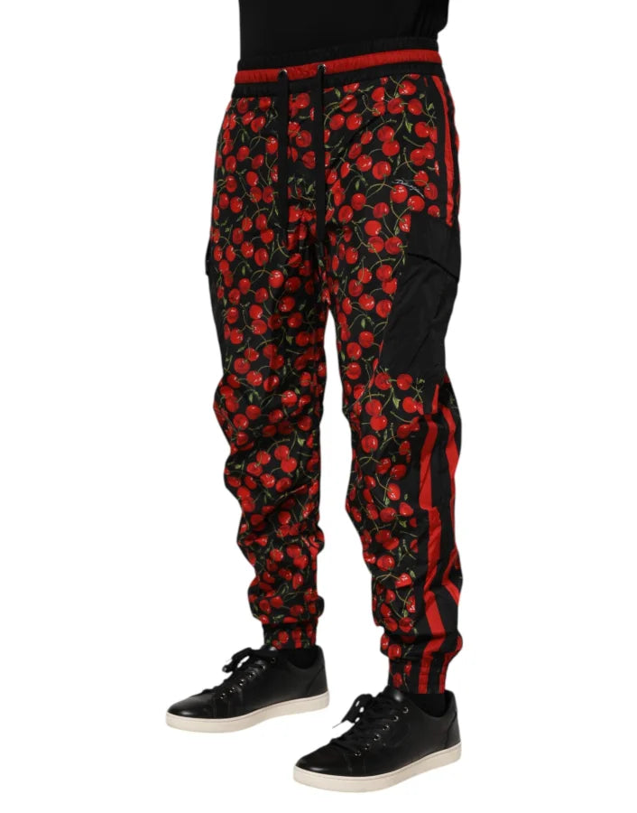 Dolce &amp; Gabbana Black Red Cherry Print Men Sweatpants Pants