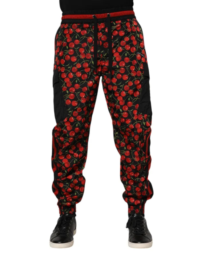 Dolce &amp; Gabbana Black Red Cherry Print Men Sweatpants Pants