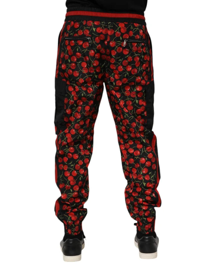 Dolce &amp; Gabbana Black Red Cherry Print Men Sweatpants Pants