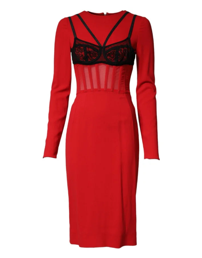 Dolce &amp; Gabbana Black Red Contrasting Bra Cady Midi Dress