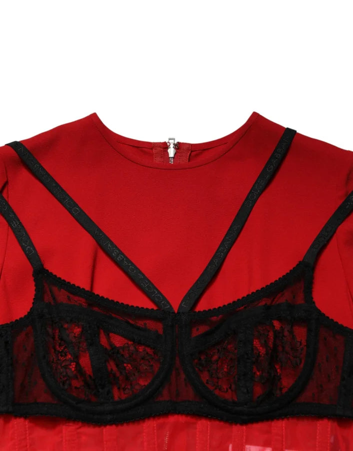 Dolce &amp; Gabbana Black Red Contrasting Bra Cady Midi Dress