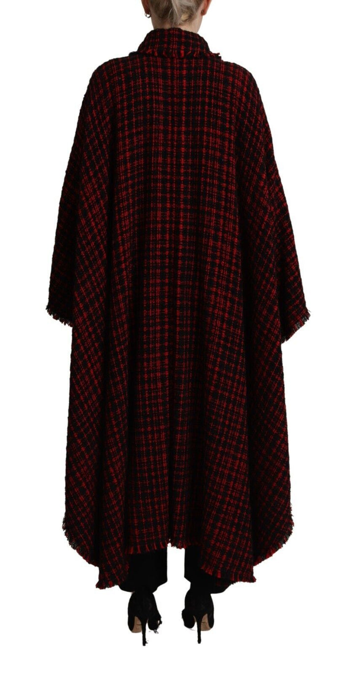 Dolce &amp; Gabbana Overcoats - Black Red Cotton Checkered Over Coat Jacket