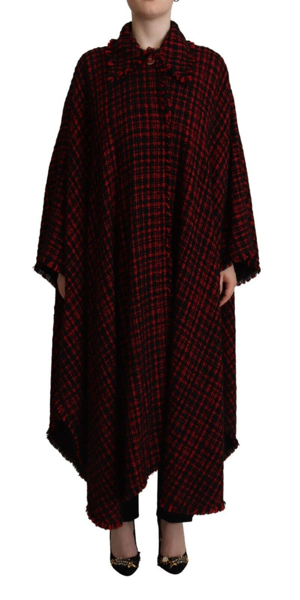Dolce & Gabbana Overcoats - Black Red Cotton Checkered Over Coat Jacket