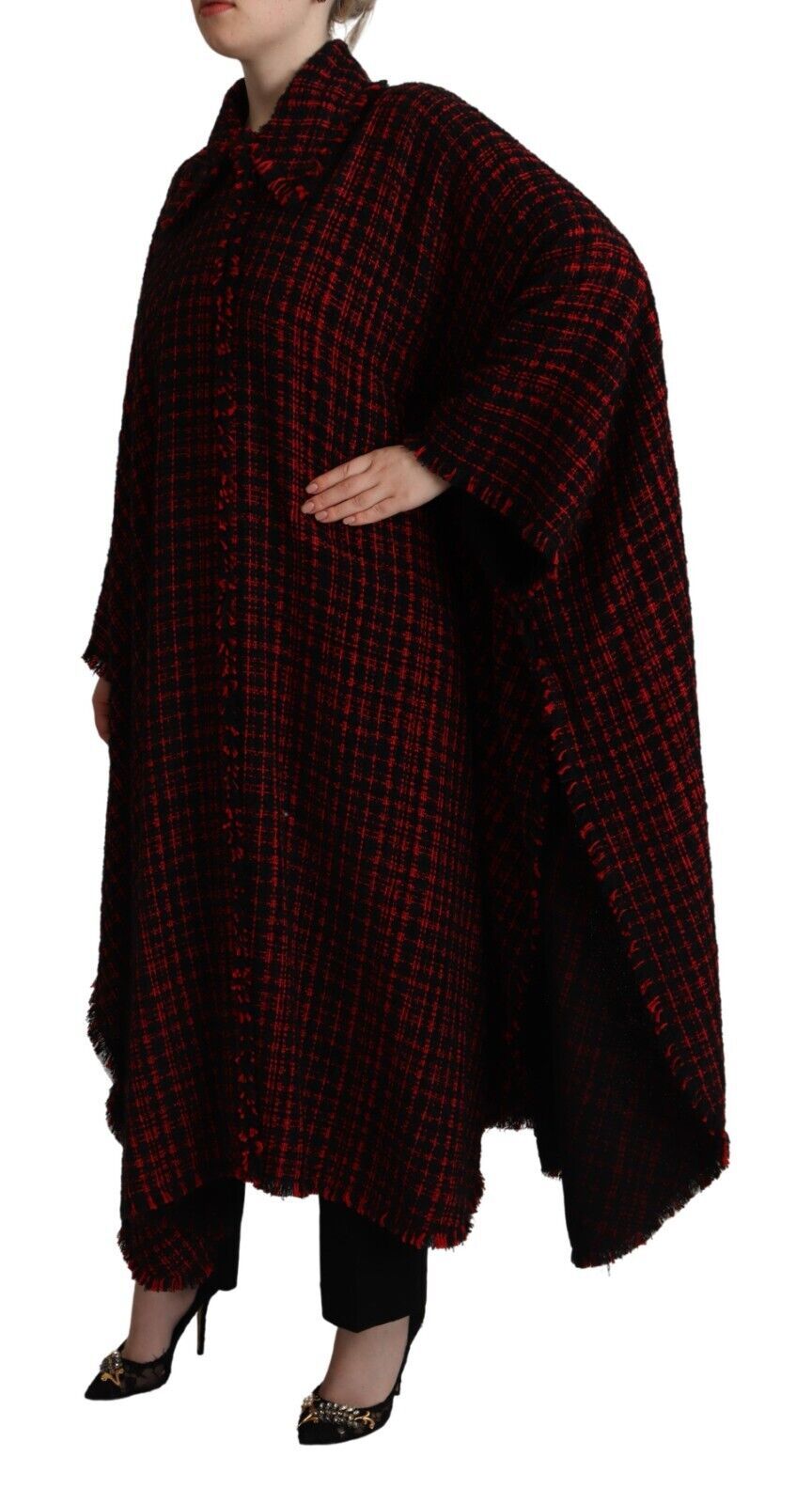 Dolce & Gabbana Overcoats - Black Red Cotton Checkered Over Coat Jacket