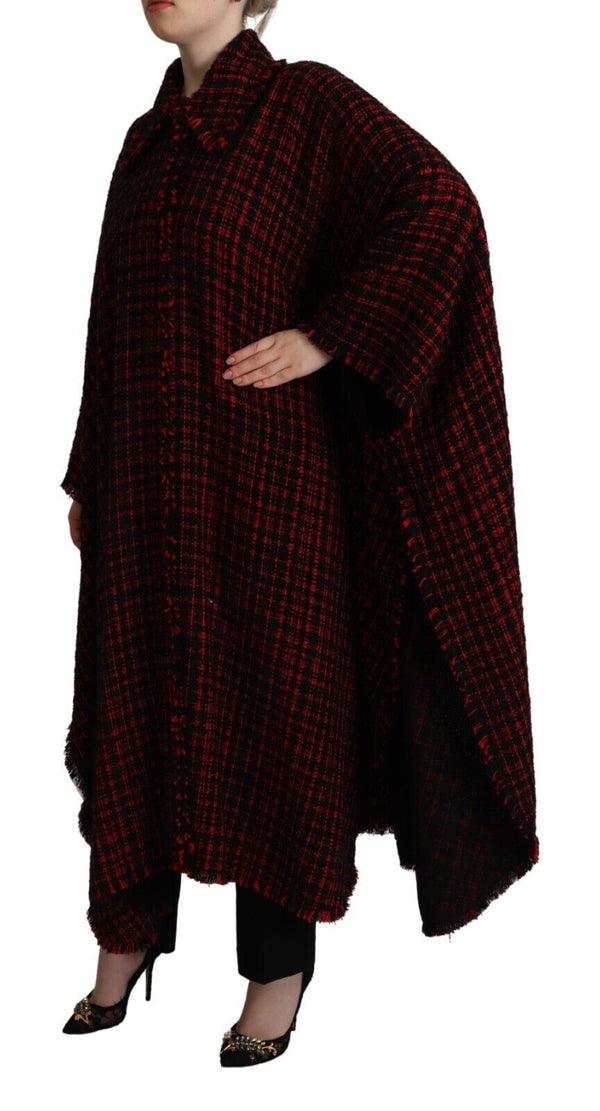 Dolce & Gabbana Overcoats - Black Red Cotton Checkered Over Coat Jacket