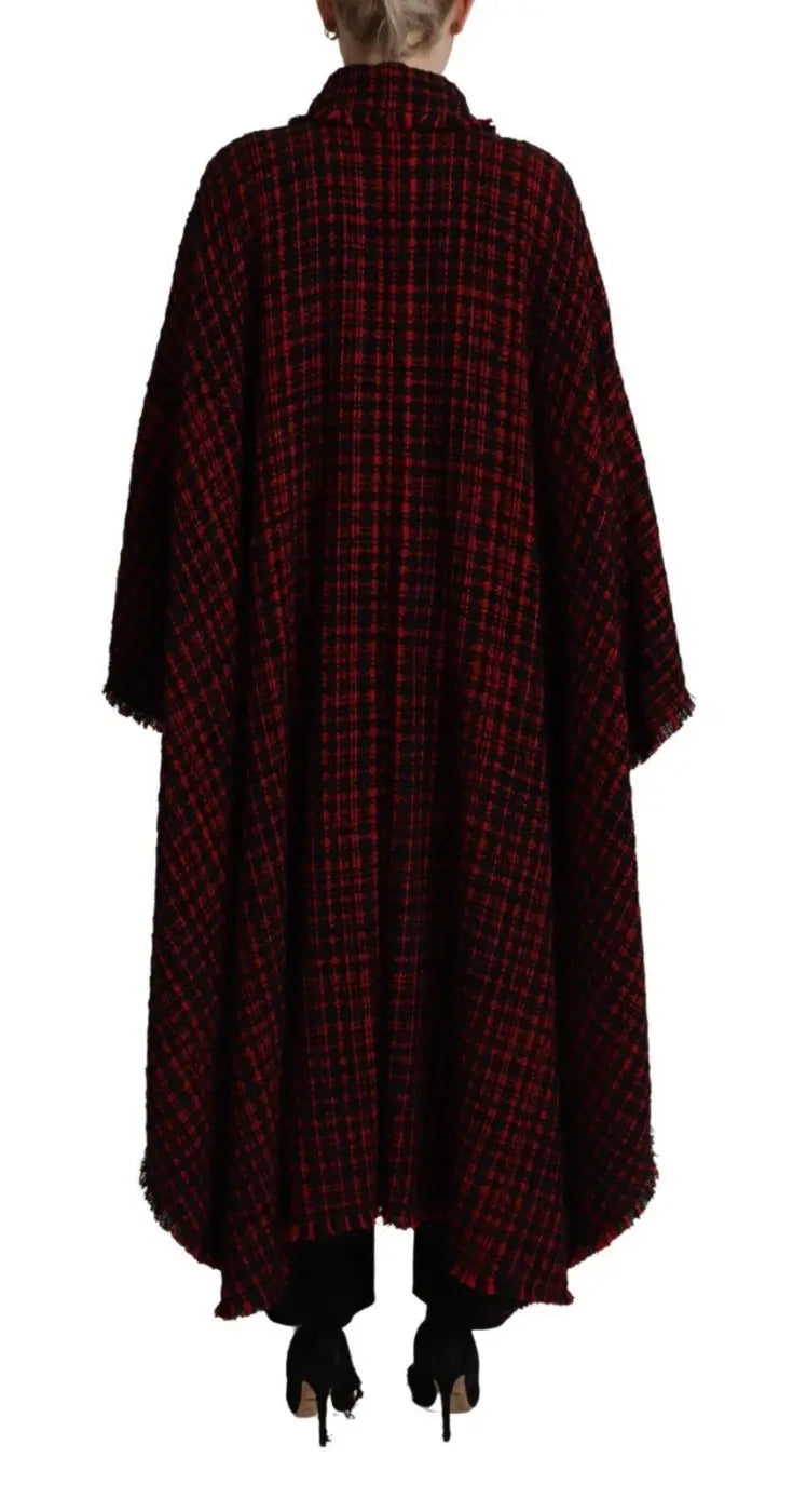 Dolce &amp; Gabbana Black Red Cotton Checkered Over Coat Jacket