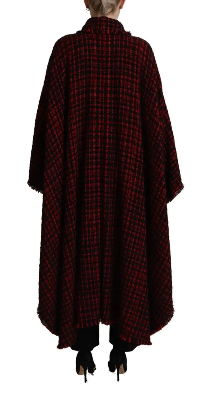 Dolce &amp; Gabbana Black Red Cotton Checkered Over Coat Jacket