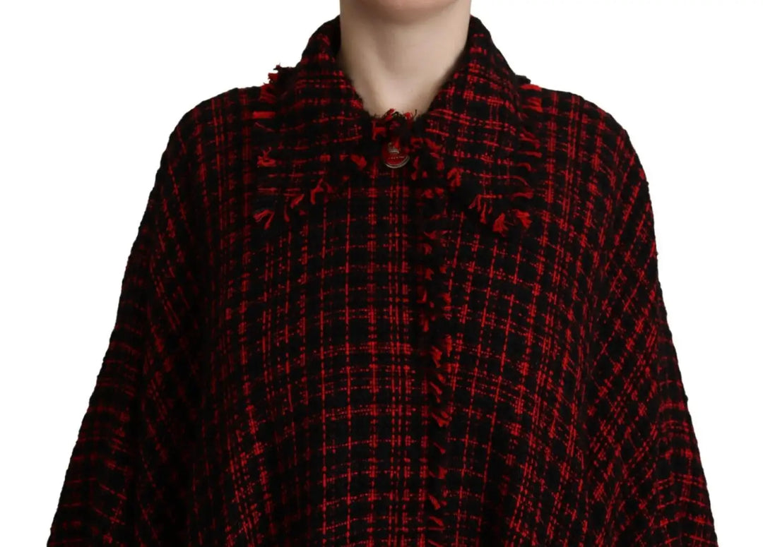 Dolce &amp; Gabbana Black Red Cotton Checkered Over Coat Jacket