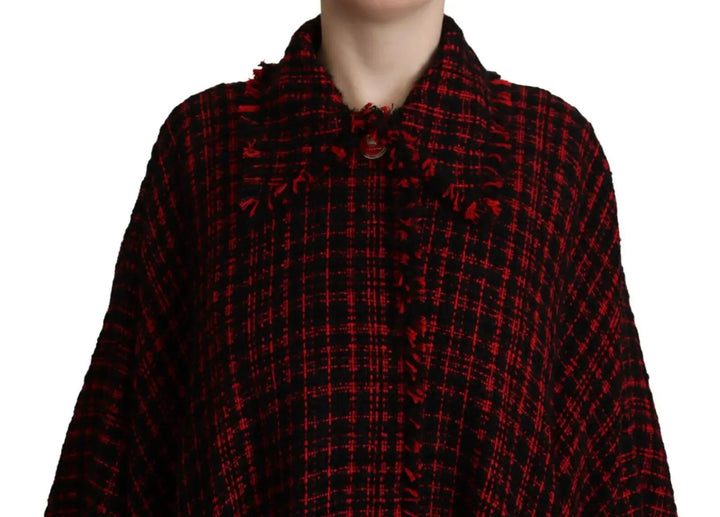 Dolce &amp; Gabbana Black Red Cotton Checkered Over Coat Jacket